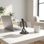 Hand Forged Iron Figure Phone Holder 15cm Antique Patina Modern Desk Accessory - Image 3