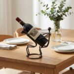 Hand Forged Iron Two Figure Wine Bottle Holder 24cm Antique Patina Modern Bar Decor - Image 6