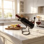 Hand Forged Iron Two Figure Wine Bottle Holder 24cm Antique Patina Modern Bar Decor - Image 3