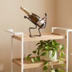 Hand Forged Iron Two Figure Wine Bottle Holder 24cm Antique Patina Modern Bar Decor - Image 5