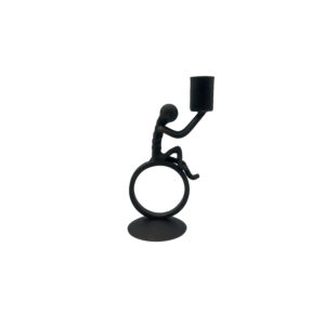 Hand Forged Iron Abstract Figure Candle Holder 19cm Antique Patina Minimalist Hoop Design
