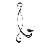 Hand Forged Iron Wall Mounted Candle Holder 42cm Antique Patina Elegant Scroll Sconce for Pillar Candles