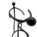 Hand Forged Iron Two Figure Wine Bottle Holder 24cm Antique Patina Modern Bar Decor - Image 4