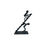 Hand Forged Iron Teamwork Sculpture 16cm Climbing Figures Antique Patina Modern Home Decor