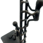 Hand Forged Iron Teamwork Sculpture 16cm Climbing Figures Antique Patina Modern Home Decor - Image 4
