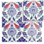 EDC-04 Traditional Iznik Red Tulip and Blue Floral 20x20 Ceramic Wall Tile