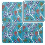 EDC-11 Z Vibrant Turquoise Blue Floral and Red Berry 20x20 Ceramic Wall Tile