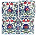 EDC-19 Traditional Red Tulip and Cobalt Blue Floral 20x20 Ceramic Wall Tile