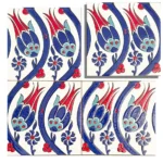 EDC-20 B Traditional Cobalt Blue Branch and Red Tulip 20x20 Ceramic Wall Tile