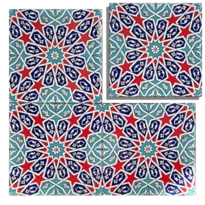 EDC-28 Traditional Red and Turquoise Geometric 20x20 Ceramic Wall Tile