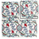 EDC-5 Traditional Iznik Red Tulip and Violet Floral 20x20 Ceramic Wall Tile