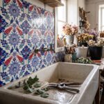 EDC-04 Traditional Iznik Red Tulip and Blue Floral 20x20 Ceramic Wall Tile - Image 2