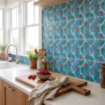 EDC-11 Z Vibrant Turquoise Blue Floral and Red Berry 20x20 Ceramic Wall Tile - Image 2