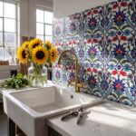 EDC-19 Traditional Red Tulip and Cobalt Blue Floral 20x20 Ceramic Wall Tile - Image 2