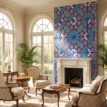 EDC-3 Red Blue and Turquoise Geometric Floral 20x20 Ceramic Wall Tile - Image 2