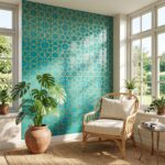 EDC-89 Turquoise and Gold Geometric Star Pattern 20x20 Ceramic Wall Tile - Image 2