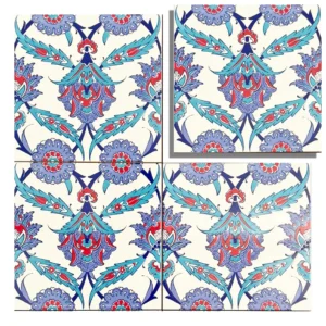 EDC-30 Traditional Blue Turquoise Floral 20x20 Ceramic Wall Tile