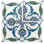 EDC-39 Traditional Cobalt Blue Turquoise and Red Floral 20x20 Ceramic Wall Tile