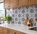 EDC-44 Traditional Cobalt Blue Turquoise and Red Tulip 20x20 Ceramic Wall Tile - Image 3