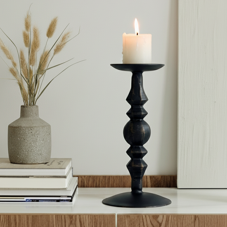 nocturne-candlestick-handcrafted Nocturne Candlestick | Handcrafted Metal Candle Holder for Romantic Decor - Image 1