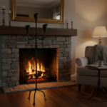 Hand Forged Wrought Iron Floor Candelabra 50" (127cm) Antique Copper Patina 3-Arm Candle Holder Leaf Detail Rustic Wedding Decor - Image 4