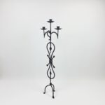 Hand Forged Wrought Iron Floor Candelabra 44.5" (113cm) Antique Copper Patina 3-Arm Scroll Design Candle Holder Rustic Fireplace Decor