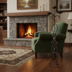 Hand Forged Wrought Iron Floor Candelabra 44.5" (113cm) Antique Gold Patina 3-Arm Scroll Design Candle Holder Classic Fireplace Decor - Image 2