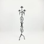 Hand Forged Wrought Iron Floor Candelabra 44.5" (113cm) Antique Gold Patina 3-Arm Scroll Design Candle Holder Classic Fireplace Decor