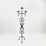 Hand Forged Wrought Iron Floor Candelabra 44.5" (113cm) Antique Gold Patina 3-Arm Scroll Design Candle Holder Classic Fireplace Decor - Image 5