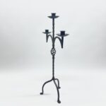 Hand Forged Wrought Iron Candelabra 33" (83cm) Antique Copper Patina 3-Arm Twist & Basket Design Candle Holder Rustic Fireplace Decor