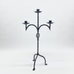 Hand Forged Wrought Iron Candelabra 33" (83cm) Antique Copper Patina 3-Arm Twist & Basket Design Candle Holder Rustic Fireplace Decor - Image 6