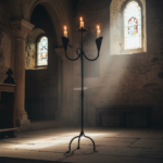 Hand Forged Iron Candelabra 48" (123cm) Antique Copper or Gold Patina 3-Arm Lily Cup Candle Holder Rustic Wedding Decor - Image 3