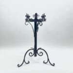 Hand Forged Iron Pedestal Stand 32" (82cm) Antique Copper Patina Fleur-de-Lis Plant Holder & Pillar Candle Stick Rustic Decor - Image 2