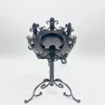 Hand Forged Iron Pedestal Stand 32" (82cm) Antique Copper Patina Fleur-de-Lis Plant Holder & Pillar Candle Stick Rustic Decor - Image 5