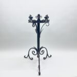 Hand Forged Iron Pedestal Stand 32" (82cm) Antique Copper Patina Fleur-de-Lis Plant Holder & Pillar Candle Stick Rustic Decor - Image 8