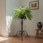 Hand Forged Iron Pedestal Stand 32" (82cm) Antique Copper Patina Fleur-de-Lis Plant Holder & Pillar Candle Stick Rustic Decor - Image 3