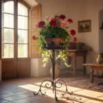 Hand Forged Iron Pedestal Stand 32" (82cm) Antique Copper Patina Fleur-de-Lis Plant Holder & Pillar Candle Stick Rustic Decor