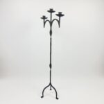 Hand Forged Iron Floor Candelabra 47.5" (121cm) Leaf Detail Antique Copper or Gold Patina 3-Arm Candle Holder Rustic Decor