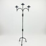 Hand Forged Iron Floor Candelabra 47.5" (121cm) Leaf Detail Antique Copper or Gold Patina 3-Arm Candle Holder Rustic Decor - Image 4