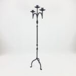 Hand Forged Iron Floor Candelabra 47.5" (121cm) Leaf Detail Antique Copper or Gold Patina 3-Arm Candle Holder Rustic Decor - Image 6
