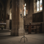 Hand Forged Iron Floor Candelabra 49" (125cm) Antique Copper Patina 3-Arm Knot Detail Rustic Wedding Decor - Image 4