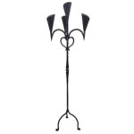 Hand Forged Iron Floor Candelabra 47" (120cm) Antique Copper Patina 4-Candle Calla Lily & Heart Scroll Design - Gothic Church, Wedding & Medieval Home Decor