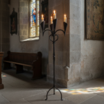 Hand Forged Iron Floor Candelabra 47" (120cm) Antique Copper Patina 3-Arm Heart Scroll Design Rustic Wedding Decor - Image 2