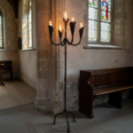 Hand Forged Iron Floor Candelabra 49" (124cm) Antique Copper Patina 5-Arm Lily Cup Candle Holder Rustic Church Decor - Image 4