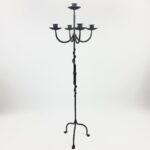 Hand Forged Iron Floor Candelabra 49" (124cm) Antique Copper Patina 5-Arm Spiral Vine Stem Candle Holder Gothic Decor