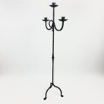 Hand Forged Iron Floor Candelabra 48" (122cm) Antique Copper Patina 3-Arm Loop Design Classic Candle Holder Rustic Decor