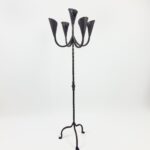 Hand Forged Iron Floor Candelabra 49" (125cm) Antique Copper Patina 5-Arm Lily Cup Candle Holder Rustic Church Decor