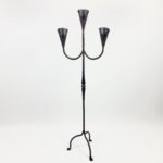 Hand Forged Iron Floor Candelabra 47" (119cm) Antique Copper Patina 3-Arm Hammered Cone Cup Candle Holder Rustic Decor - Image 4