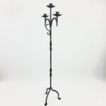 Hand Forged Iron Floor Candelabra 52" (133cm) Antique Copper Patina 3-Arm Classic Plate Candle Holder Tall Rustic Decor