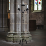 Hand Forged Iron Floor Candelabra 52" (133cm) Antique Copper Patina 3-Arm Classic Plate Candle Holder Tall Rustic Decor - Image 4